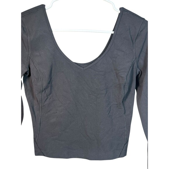 Lululemon Align Long Sleeve Crop Top V Neck‎ Nulu Stretch Solid Black sz 4 - Picture 3 of 10